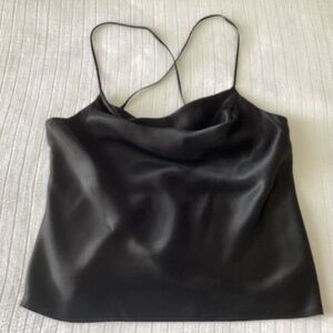 Zara Women's SATIN CAMISOLE Black Draped/Cowl neck Back crossover straps XL NWOT